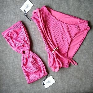 Revel Rey Bright Pink Bandeau Strapless High Rise Bikini Resort Claire Hayes
